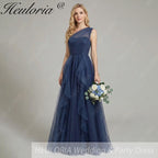 HEULORIA Sparkling One-Shoulder Cascading Ruffle Tulle Prom Gown - Elegant Lace-Up Back Formal Dress ED-250