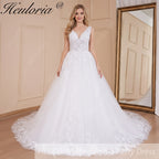 HEULORIA A-line V-Neck Court Train Lace Wedding Dress With Sequins beading AL-560A