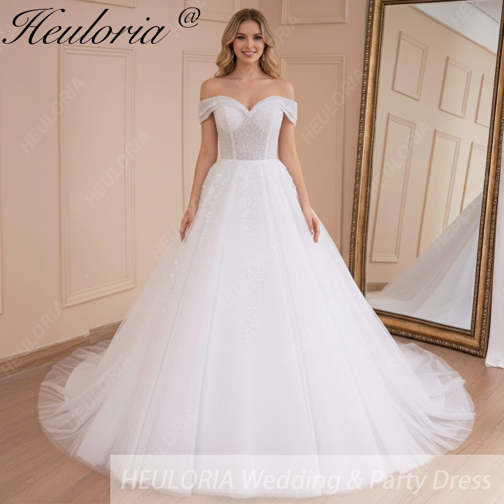 HEULORIA Princess Ball Gown Wedding Dress off shoulder bride dress plus size robe de mariee Lace beading Wedding Bridal Gown BA-527 Imagen secundaria del producto