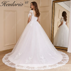 HEULORIA Princess Ball Gown Wedding Dress short sleeve lace applique plus size robe de mariee bride dress BA-650