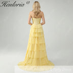 HEULORIA Strapless Corset Bodice Tiered Ruffle Evening Gown - Multi-Color prom dress ED-236