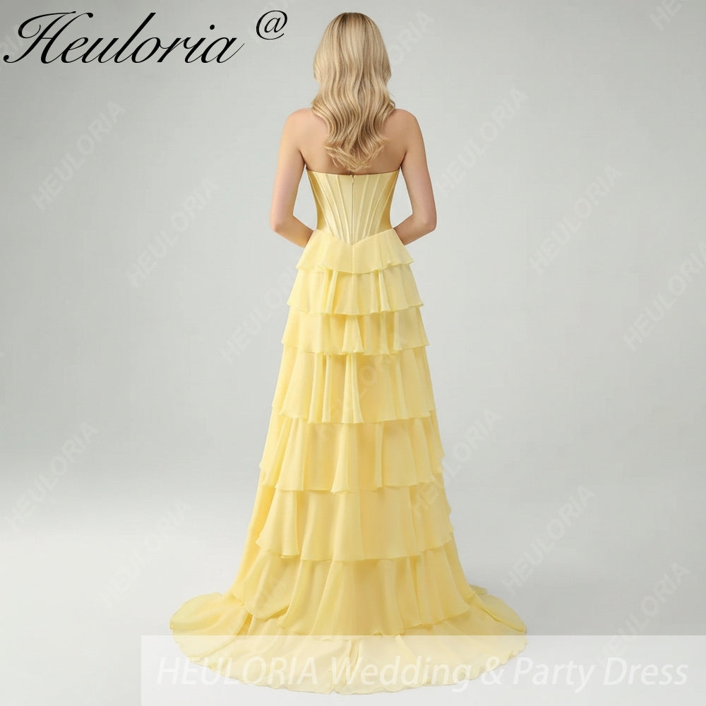 HEULORIA Strapless Corset Bodice Tiered Ruffle Evening Gown - Multi-Color prom dress ED-236
