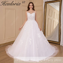 HEULORIA A-line Sweetheart Court Train Lace Tulle Wedding Dress With Sequins AL-717A