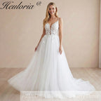 HEULORIA  elegant A line wedding dress Spaghetti Strap lace applique bridal dress Robe De Mariee Wedding Bride Dress AL-1077