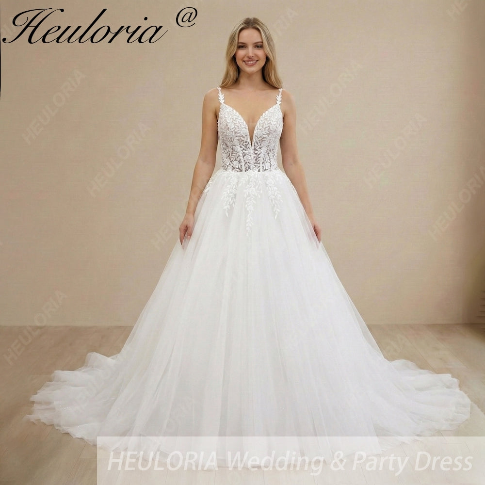 HEULORIA  elegant A line wedding dress Spaghetti Strap lace applique bridal dress Robe De Mariee Wedding Bride Dress AL-1009 Imagen principal del producto