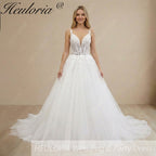HEULORIA  elegant A line wedding dress Spaghetti Strap lace applique bridal dress Robe De Mariee Wedding Bride Dress AL-1009