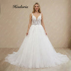 HEULORIA Ethereal Leafy Lace A-Line Wedding Dress with Plunging V-Neck and Shimmering Tulle AL-1009
