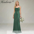 HEULORIA Elegant Cowl Neck Satin Floor-Length Bridesmaid Dress with Delicate Spaghetti Straps ED-253