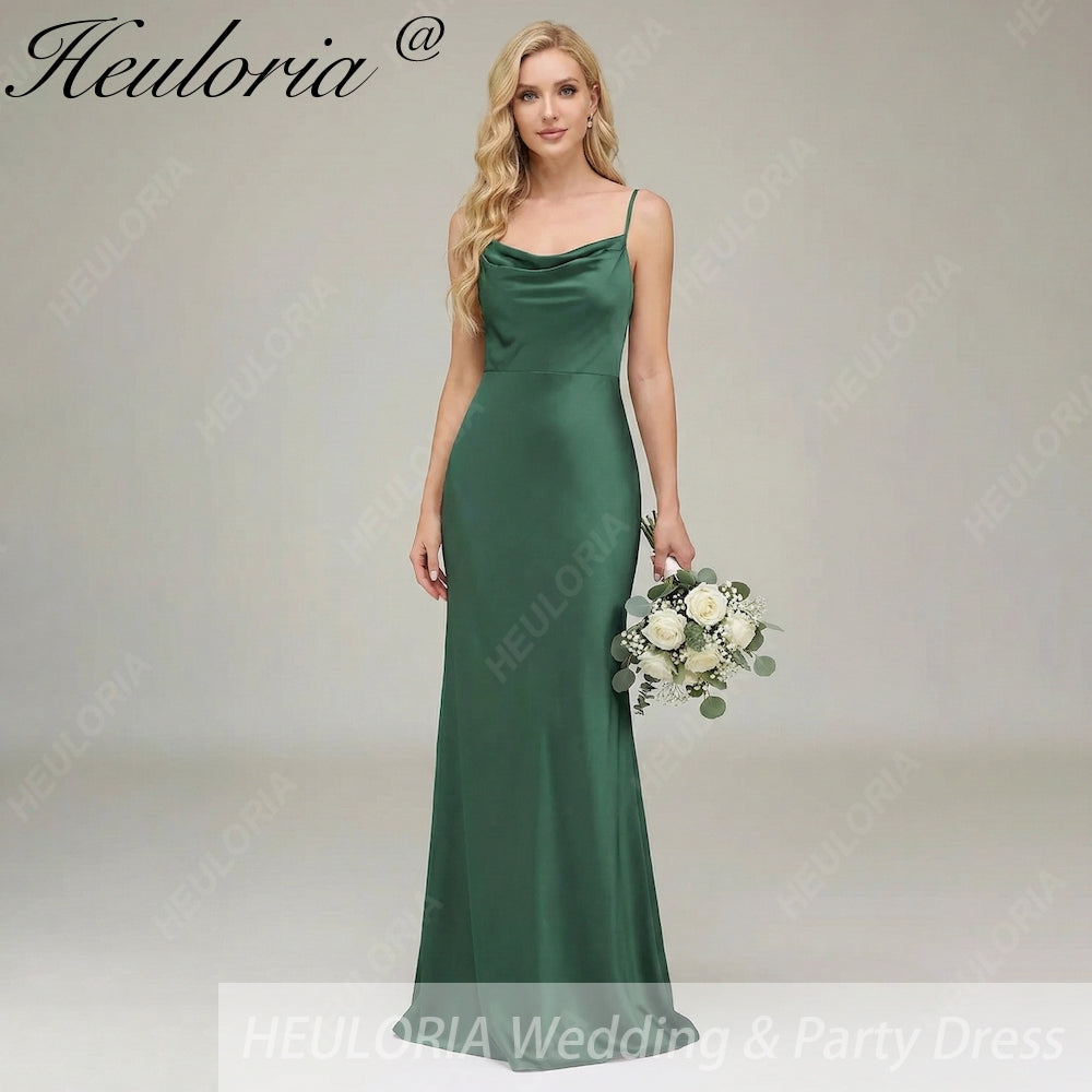 HEULORIA Elegant Cowl Neck Satin Floor-Length Bridesmaid Dress with Delicate Spaghetti Straps ED-253