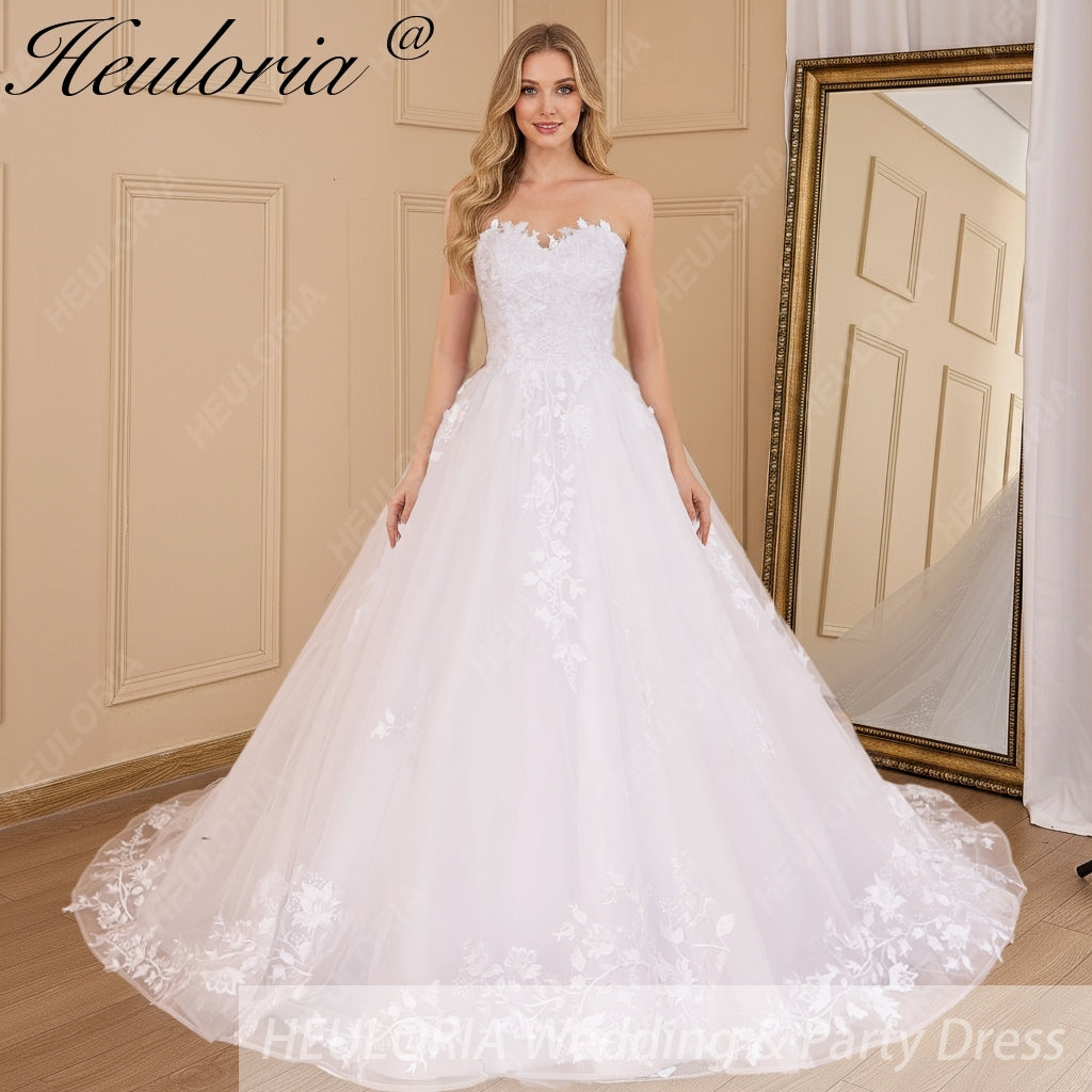 HEULORIA princess wedding dress strapless lace applique Plus Size Ball Gown bride dress lace up robe de mariee BA-610 Imagen principal del producto