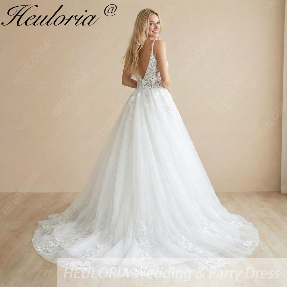 HEULORIA  elegant A line wedding dress Spaghetti Strap lace applique bridal dress Robe De Mariee Wedding Bride Dress AL-1073 Imagen secundaria del producto
