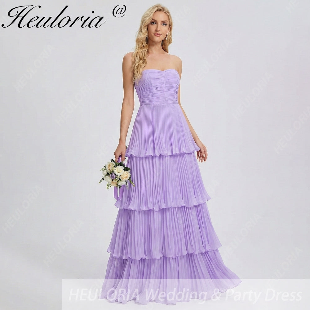 HEULORIA Strapless Tiered Pleated Chiffon Maxi Dress - Elegant Sleeveless Evening Gown ED-241