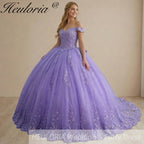 HEULORIA Ethereal Lavender Off-the-Shoulder Lace Ball Gown - Sparkling Quinceañera & Sweet 16 Dress QA-26