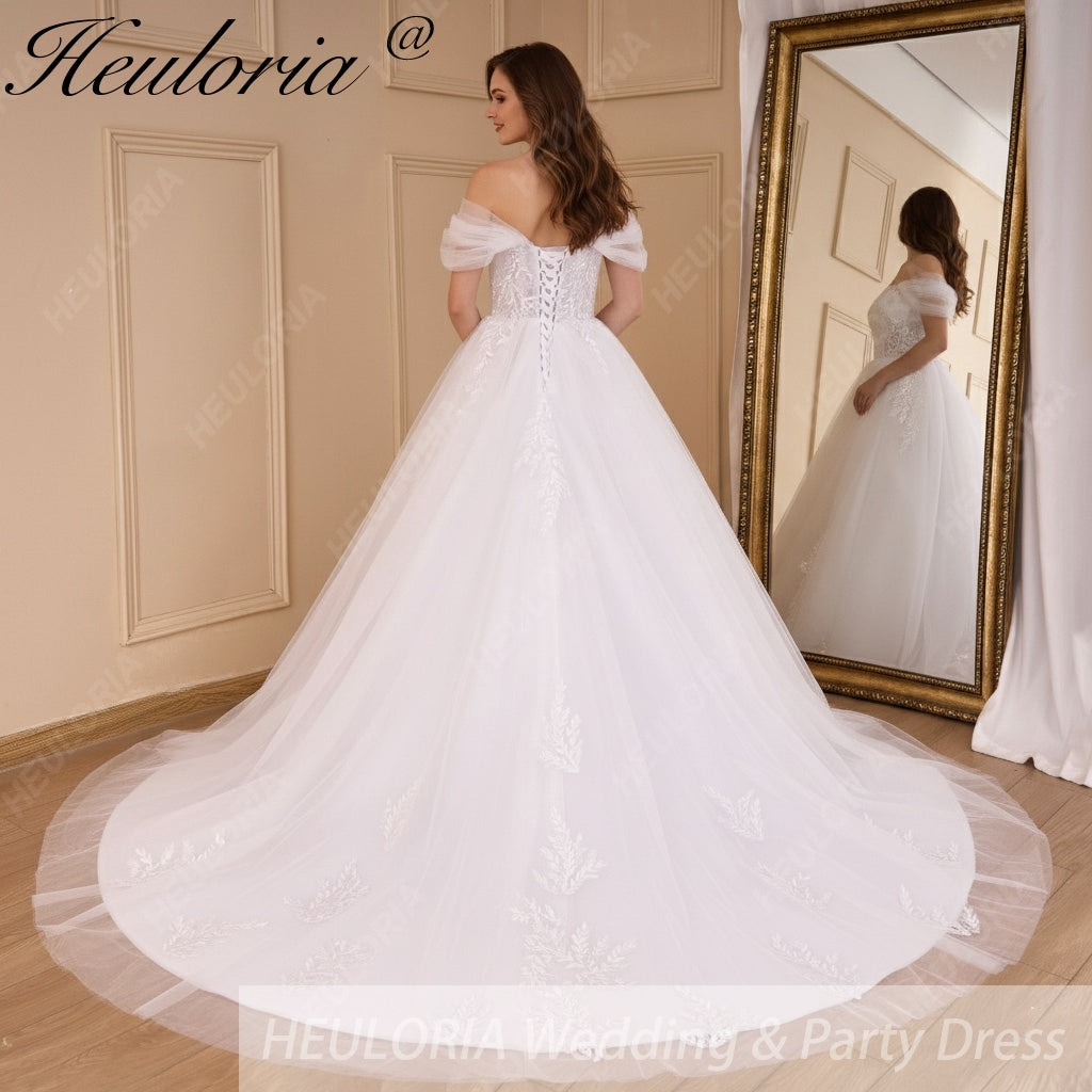 HEULORIA Boho Wedding Dress off shoulder lace applique bride dress plus size robe de mariee A line Wedding Bridal Gown AL-775A