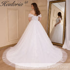 HEULORIA Boho Wedding Dress off shoulder lace applique bride dress plus size robe de mariee A line Wedding Bridal Gown AL-775A
