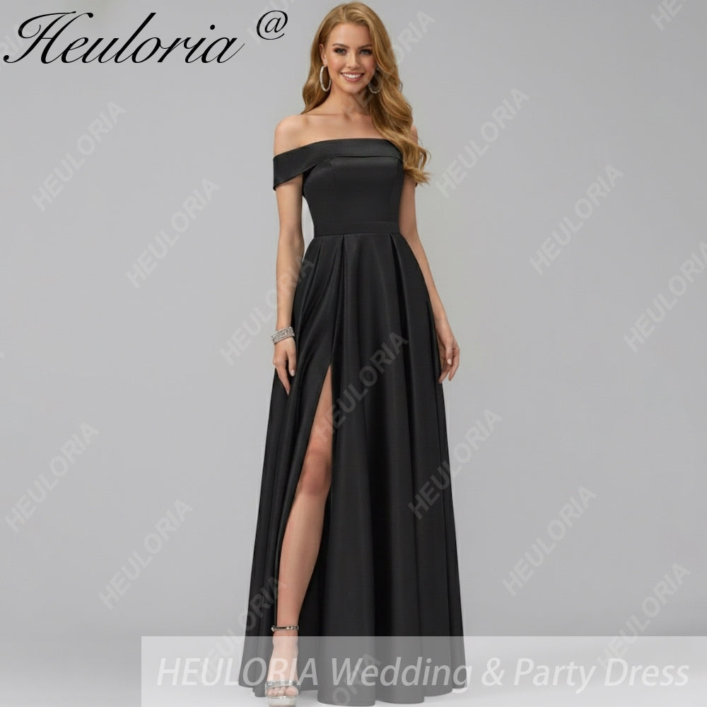 HEULORIA long evening dress off shoulder high slit satin party dress homecoming dress ED-21