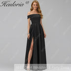 HEULORIA long evening dress off shoulder high slit satin party dress homecoming dress ED-21