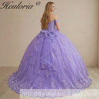 HEULORIA Ethereal Lavender Off-the-Shoulder Lace Ball Gown - Sparkling Quinceañera & Sweet 16 Dress QA-26