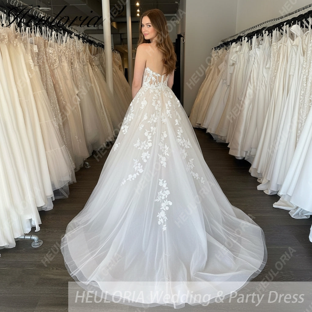 Elegant Boho A line Wedding Dress strapless lace applique bride dress robe de mariee A line Wedding Bridal Gown AL-679