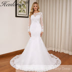 HEULORIA Mermaid Wedding Dresses long Sleeve sweetheart lace applique beading Bride Dress Robe de mariage customize ME-0324