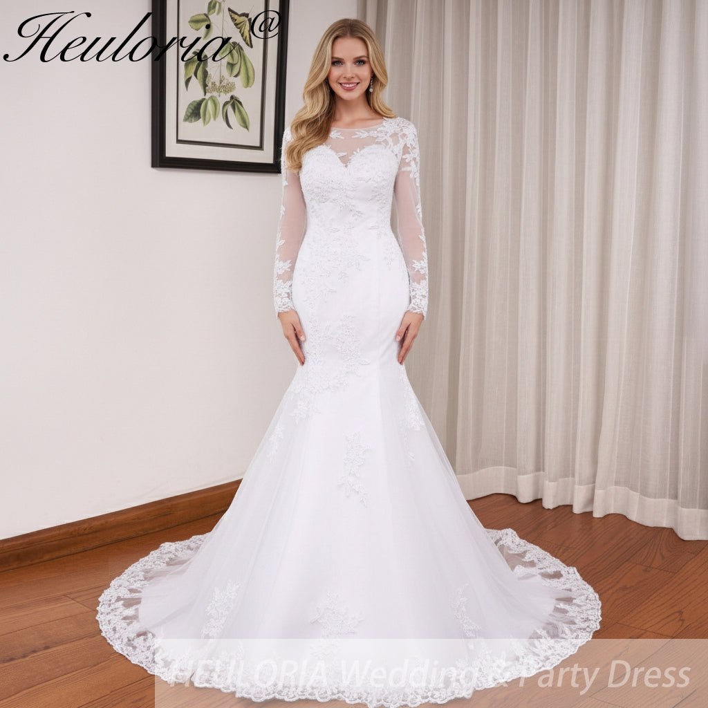 HEULORIA Mermaid Wedding Dresses long Sleeve sweetheart lace applique beading Bride Dress Robe de mariage customize ME-0324 Immagine principale del prodotto