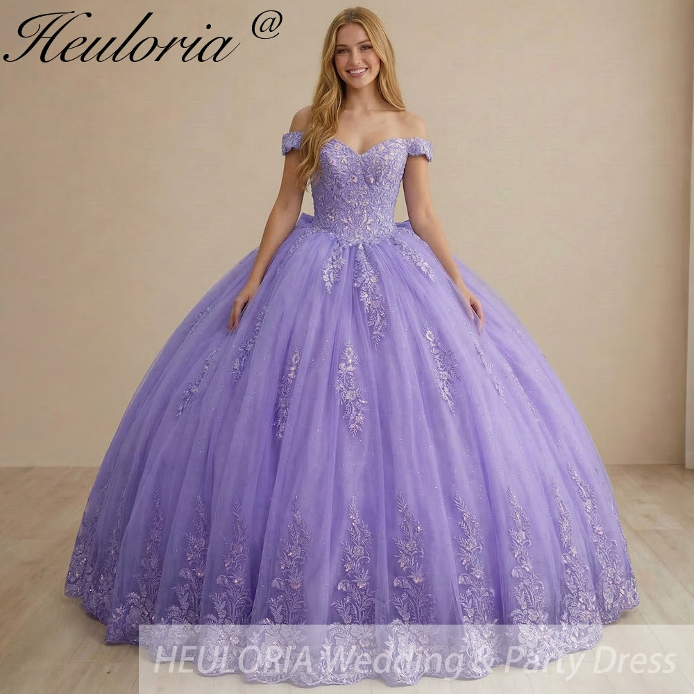 HEULORIA Ethereal Lavender Off-the-Shoulder Lace Ball Gown - Sparkling Quinceañera & Sweet 16 Dress QA-26