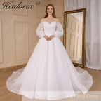 HEULORIA elegant A line wedding dress long sleeve off shoulder organza bride dress Robe De Mariee Wedding Bride Dress long train AL-821