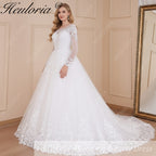 HEULORIA Ball-Gown/Princess Scoop Illusion long sleeve Cathedral Train Tulle Lace Wedding Dress With Sequins BA-574