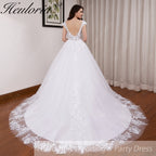 HEULORIA  Elegant lace applique ball gown princess Wedding Dress V neck plus size shinny skirt bridal dress robe de mariee BA-642