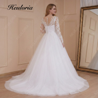 HEULORIA Elegant Illusion Long Sleeve Lace Wedding Dress - Sweetheart Bodice & Cathedral Tulle Skirt AL-709