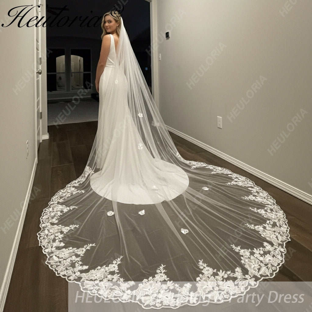 Cathedral Wedding Veil Lace bridal veil with Metal Comb Length 300cm width 300cm for Bride VL-154