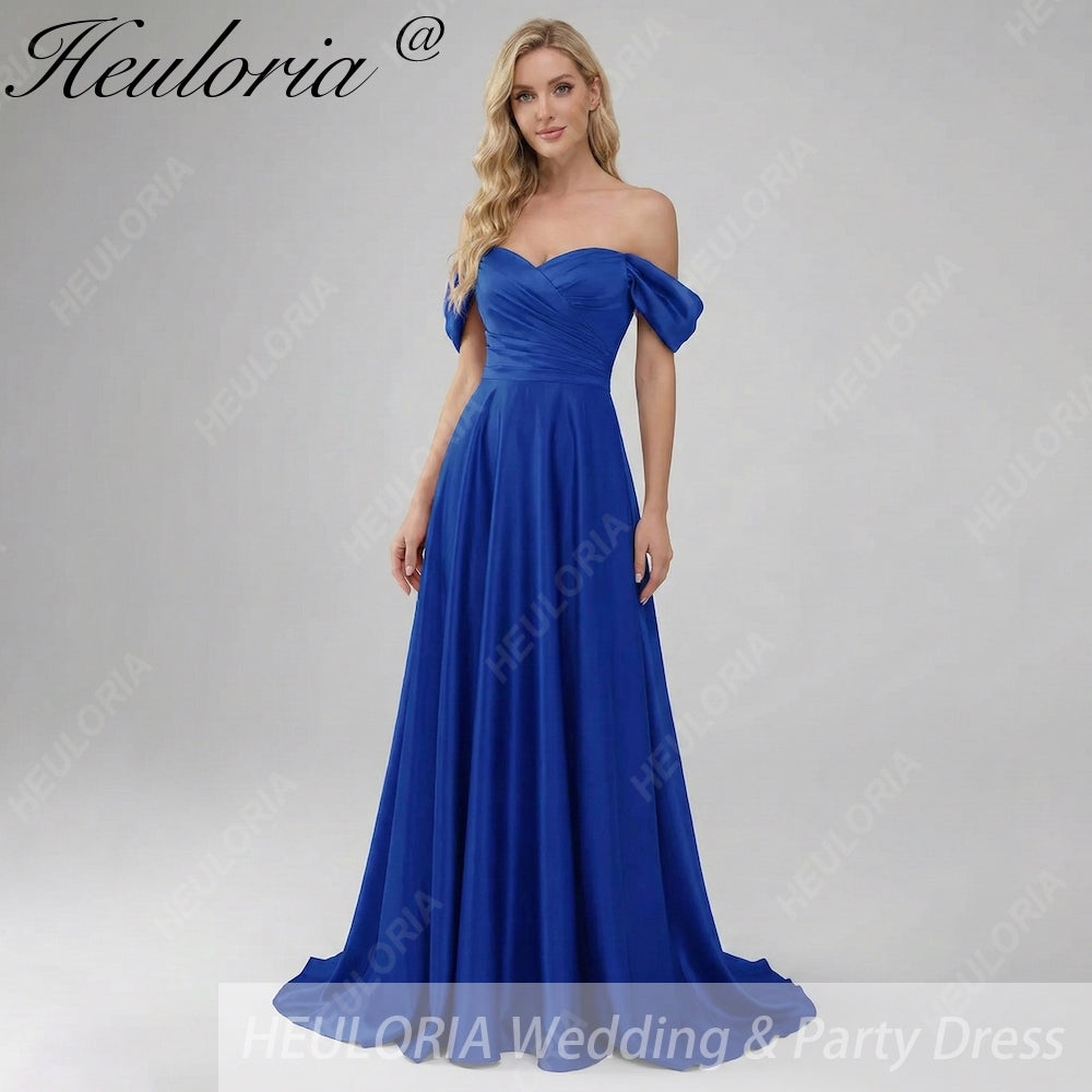 HEULORIA Elegant Off-The-Shoulder Pleated Satin Gown - Sweetheart Neckline A-Line Formal Evening Dress ED-232