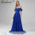 HEULORIA Elegant Off-The-Shoulder Pleated Satin Gown - Sweetheart Neckline A-Line Formal Evening Dress ED-232