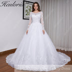 HEULORIA princess wedding dress long sleeve lace applique bride dress lace up Robe De Mariee BA-557