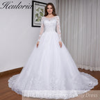 HEULORIA Princess Ball Gown Wedding Dress long sleeve bride dress O neck plus size robe de mariee Lace beading Bridal Gown BA-550