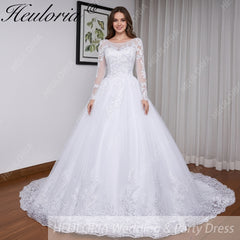 HEULORIA princess wedding dress long sleeve lace applique bride dress lace up Robe De Mariee BA-557