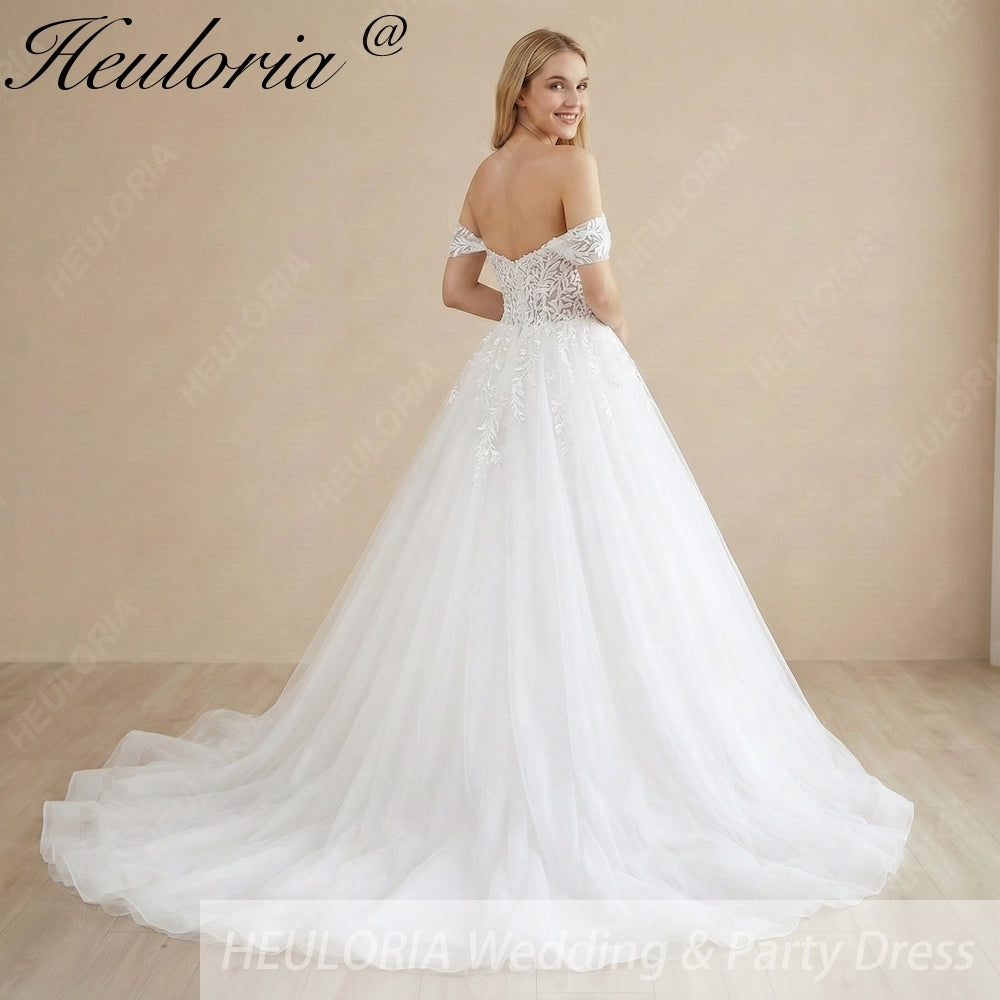 HEULORIA Ethereal Off-The-Shoulder Sweetheart Lace Wedding Dress with Chapel Train BA-1043 Immagine secondaria del prodotto