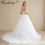 HEULORIA Ethereal Off-The-Shoulder Sweetheart Lace Wedding Dress with Chapel Train BA-1043