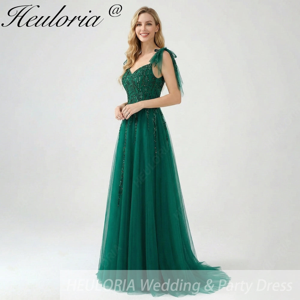 Dark Green Beaded Prom Dress | Sweetheart Neckline Tulle Gown Dark Green / Custom size Dark Green Beaded Prom Dress | Sweetheart Neckline Tulle Gown Dark Green / Custom size
