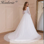 HEULORIA elegant A line long sleeve Court Train Tulle Lace Wedding Dress With Sequins AL-534A