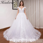 HEULORIA  Elegant lace applique ball gown princess Wedding Dress V neck plus size shinny skirt bridal dress robe de mariee BA-642