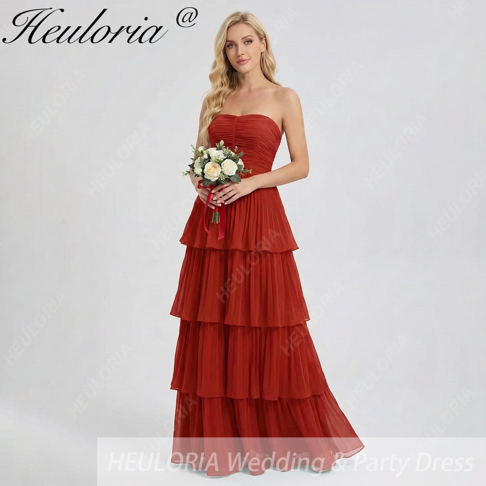 HEULORIA Strapless Tiered Pleated Chiffon Maxi Dress - Elegant Sleeveless Evening Gown ED-241