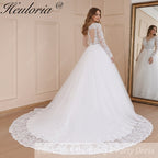 HEULORIA Princess Ball Gown Wedding Dress long sleeve bride dress V neck plus size robe de mariee Lace beading Wedding Bridal Gown BA-588