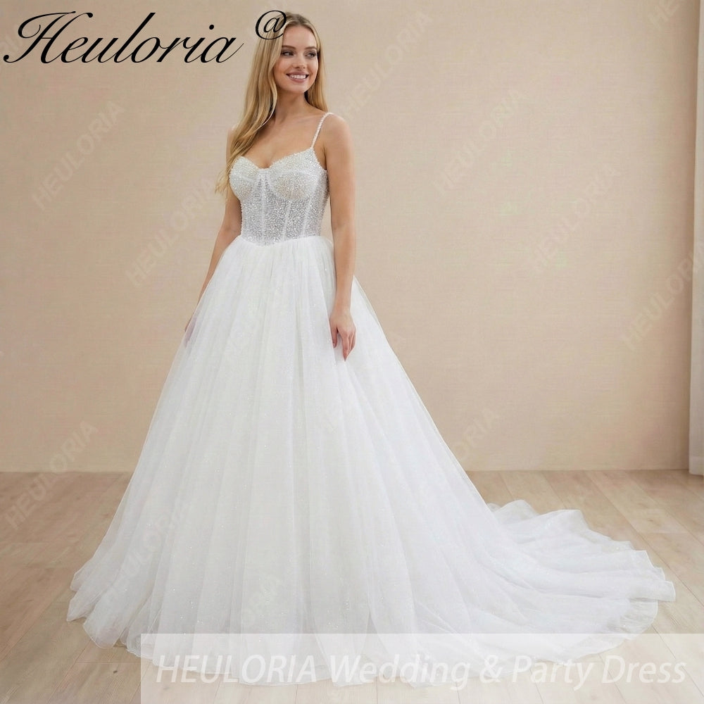 HEULORIA Sparkling Beaded Corset Ball Gown Wedding Dress: Luxury Shimmer Tulle & Delicate Beaded Straps AL-1058