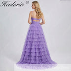 Heuloria Lavender Ethereal Tiered Tulle Evening Gown - Twisted Cut-out Sweetheart Neckline & Spaghetti Straps ED-239
