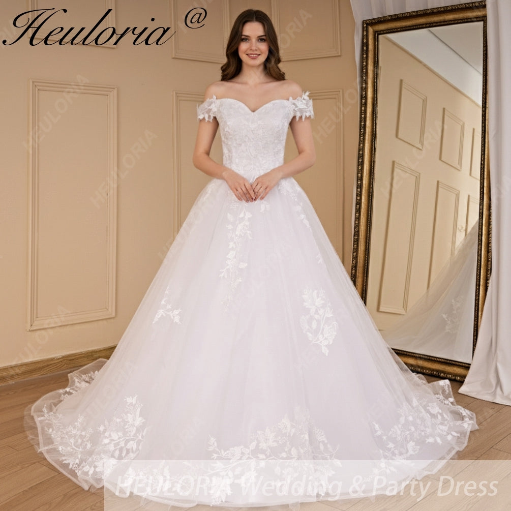 HEULORIA vintage Wedding Dresses off shoulder lace applique bride dress robe de mariee lace up plus size Wedding Bridal Gown BA-696 Imagen principal del producto