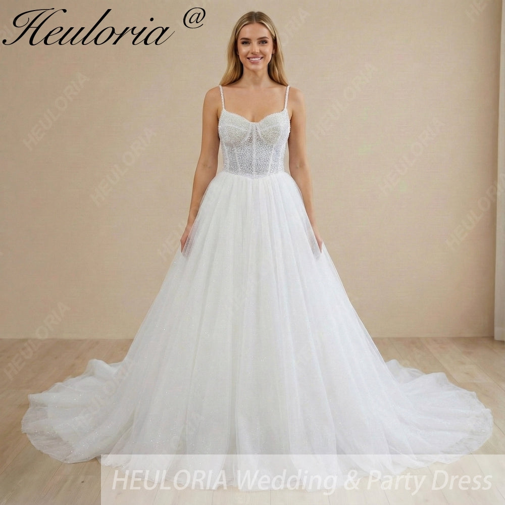 HEULORIA Sparkling Beaded Corset Ball Gown Wedding Dress: Luxury Shimmer Tulle & Delicate Beaded Straps AL-1058 Main image