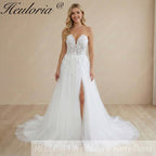 Heuloria Romantic Lace A-Line Wedding Dress: Plunging Sweetheart Neckline & High Slit Skirt AL-1034
