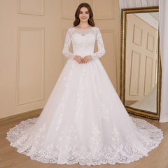 HEULORIA Princess Wedding Dress long sleeve lace beading robe de mariee Wedding Bridal Gown ball gown wedding dress plus size BA-617
