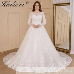 HEULORIA Princess Wedding Dress long sleeve lace beading robe de mariee Wedding Bridal Gown ball gown wedding dress plus size BA-617